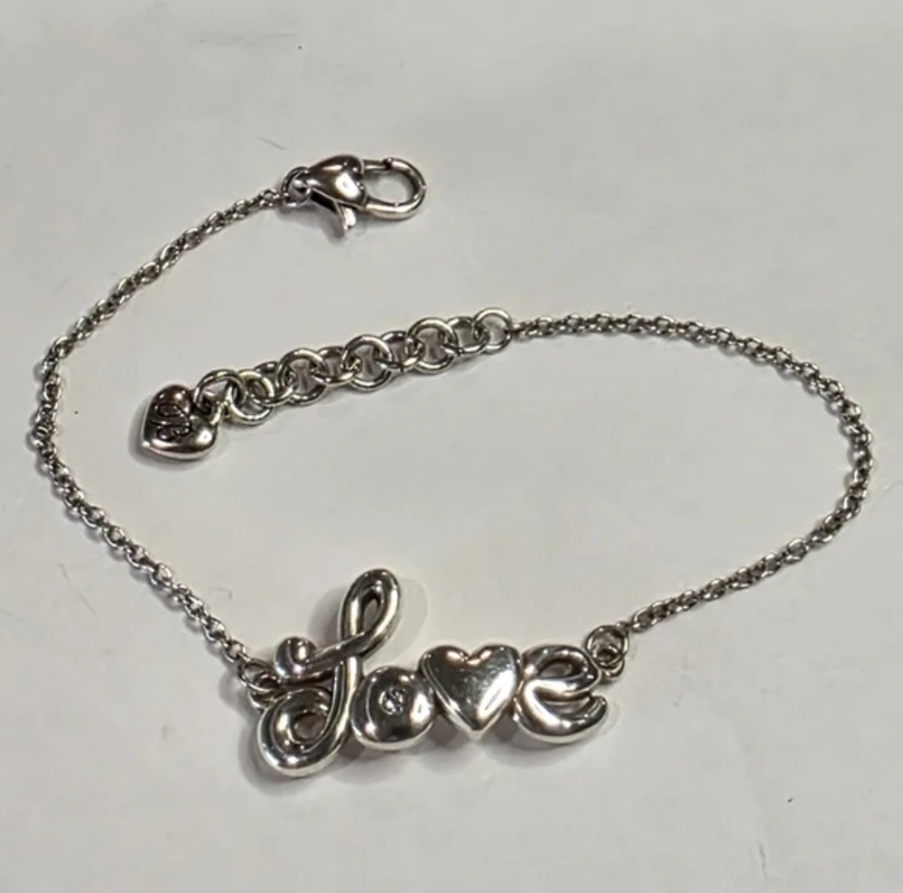 Brighton‎ Silver Plated Script Love Heart Charm Chain Bracelet